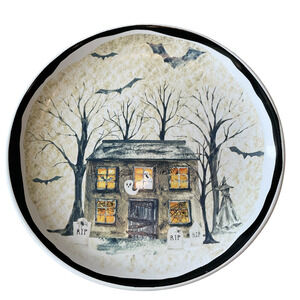 Potter's Studio Halloween HAUNTED HOUSE Dinner Plates 11in Ceramic Set of 4 NEW